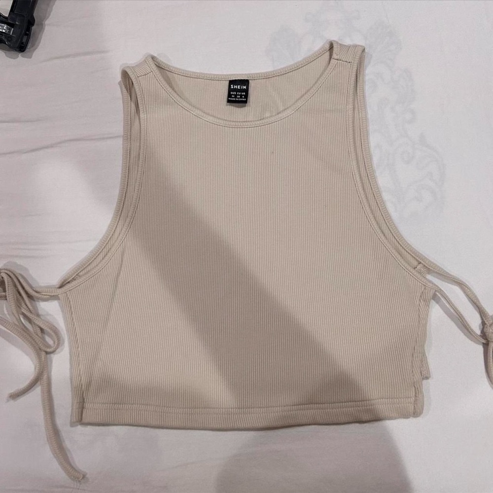 Cream tie back crop top size medium
